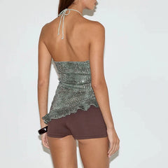 Sequin Halter Asymmetrical Hem Top