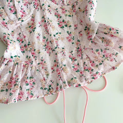 Pink Floral Lace Up Corset