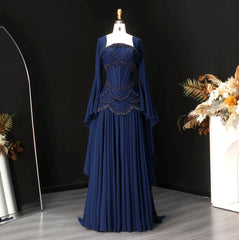 Cape Sleeve Chiffon Tiered Petals Sequined Pearl Embellished Gown