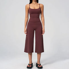 Solid Cami Removable Pads Top And Wide Leg Cropped Pants Set