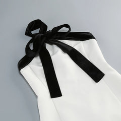 White Solid Black Bow Strap Mini Dress
