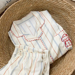 Cartoon Dog Embroidery  Pajamas Two-piece Set