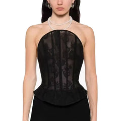 Black Lace Sheer Strapless Corset Top