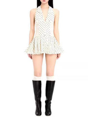 White Polka Dot Sleeveless A Line Mini Dress