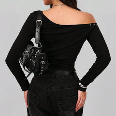 Black Off Shoulder Studded Top