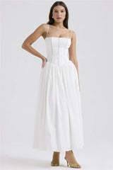 White Stripe Corset Frill Midi Dress - Free From Label