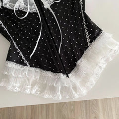 Black Polka Dots Strapless Lace Corset