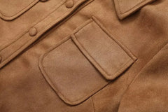 Brown suede jacket with a cropped length.