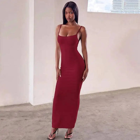 Spaghetti Strap Square Neck Bandage Maxi Dress