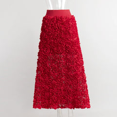 Embroidered Petal Textured Maxi Skirts