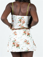 Floral Lace Print Tie Up Crop Top And Mini Skirt Set Free From Label