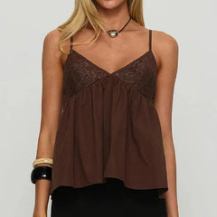 Lace Patchwork Babydoll Tank Top