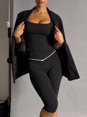 Black Polka Dot Print Square Collar Top And Capri Pants Set
