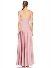 Pink Square Neck Straps Satin Patchwork Maxi Dress
