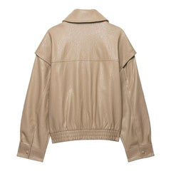 Faux Leather Double Breasted Bomber Jacket