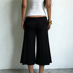 Metal Ring Waist Low Waist Wide Leg Cropped Pants