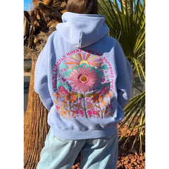 Floral Garden Letter Embroidered Hooded Sweatshirt