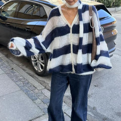 Striped Knit Cardigan With Scarf