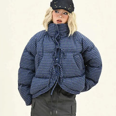 Plaid Lace Up Parka Jacket