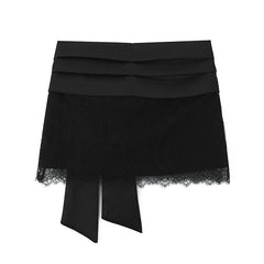 Black Lace Trim Bow Mini Skirt