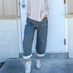 Polka Dot  High Waist Multi Pocket Cargo Pants