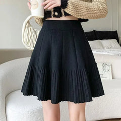 Knit Solid Elastic High Waist Pleated Mini Skirt Free From Label