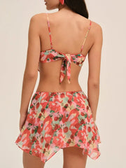 Cherry Print Spaghetti Strap Crop Top And Mini Skirt