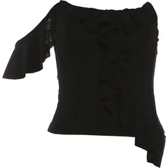 Black Ruffle Strap Crop Top