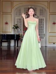 Green Strapless Pleated Maxi Dress