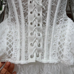 Lace Tie Fishbone Corset Top And Tulle Mini Skirt Set