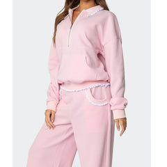 Ruffle Trim Sweatshirt And Tracksuit Set