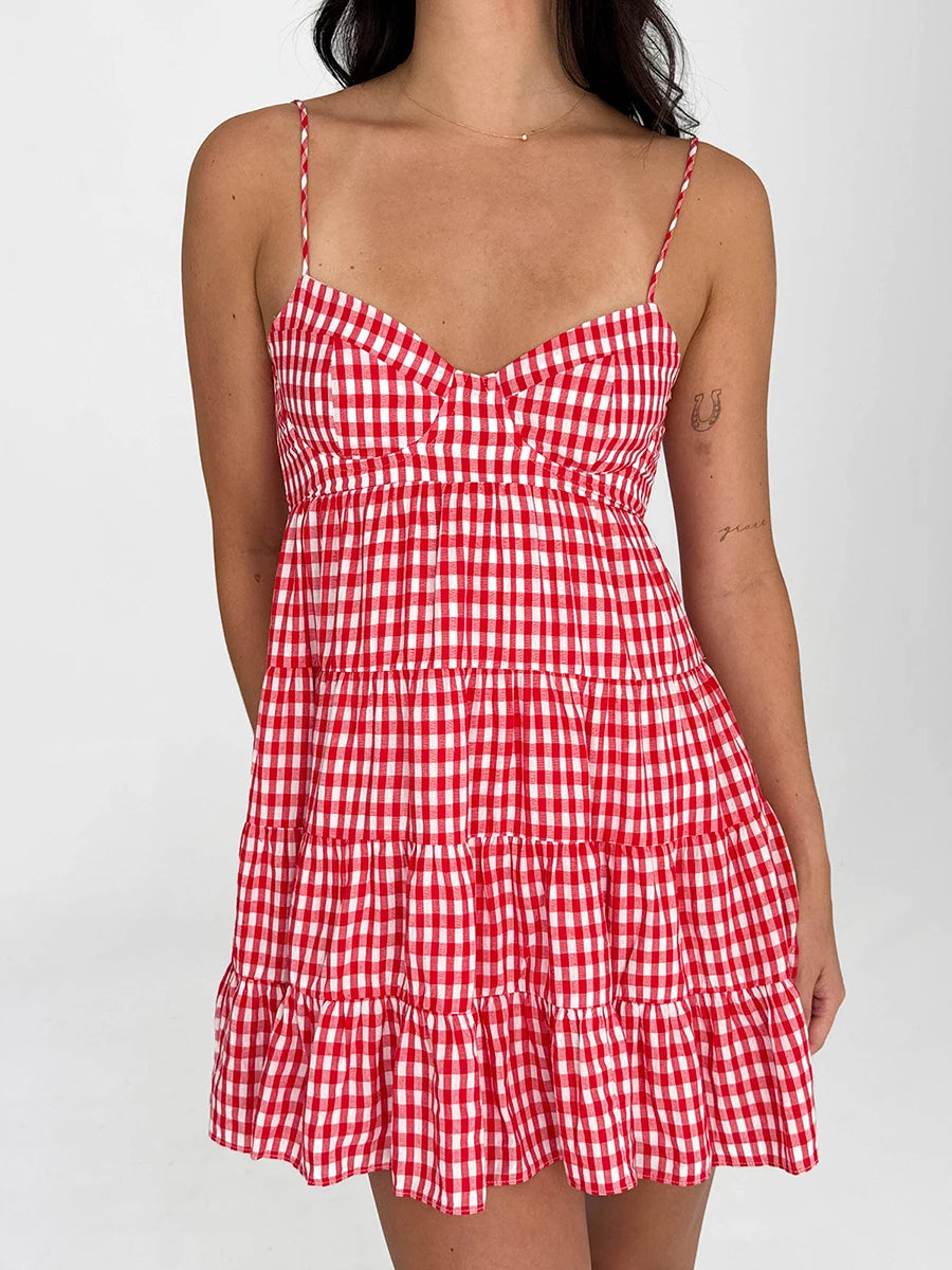 Red and white checkered dress 