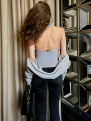Ribbed Knit Turtleneck Cutout Shoulder  Vest Long-Sleeved Shawl 2-Piece Set Top