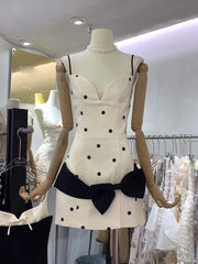 White Polka Dot Bow Mini Dress