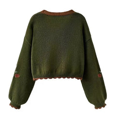 Fox Embroidery Cropped Open Front Cardigan