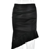 Satin Irregular Pleated Trim Midi Skirt