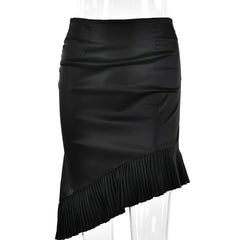 Satin Irregular Pleated Trim Midi Skirt - Free From Label