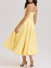 Yellow Satin Tulle Bustier Maxi Dress