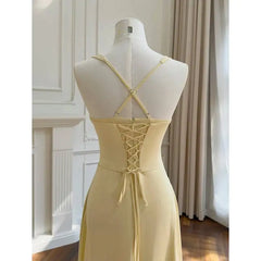 Yellow Crossover Strap Twist Draped A-line Maxi Dress