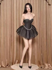 Grey Strapless Diamonds Beaded Mini Dress