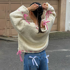 Lace Up Ribbon Sweater