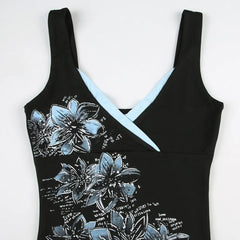 Black V-neck Printed Top