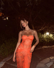 Orange Sheer Lace Draped Tube Maxi Dress - Free From Label