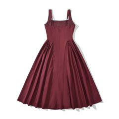 Square Collar Pleated Midi Dress