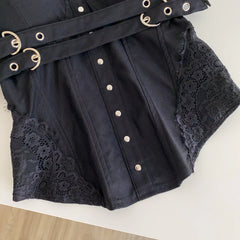 Solid Patchwork Belted Bustier Top