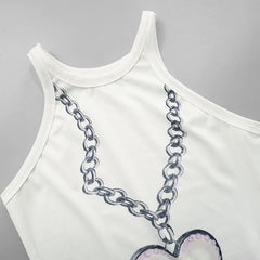 White Tank Chain Print Top - Free From Label