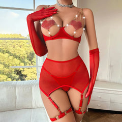 Heart Cut Out Chain Lingerie Set - Free From Label