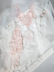 Mesh Ruffle Trim Sheer Nightdress with Panty