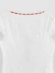 White Red Ribbon Short Sleeve Midi Dress