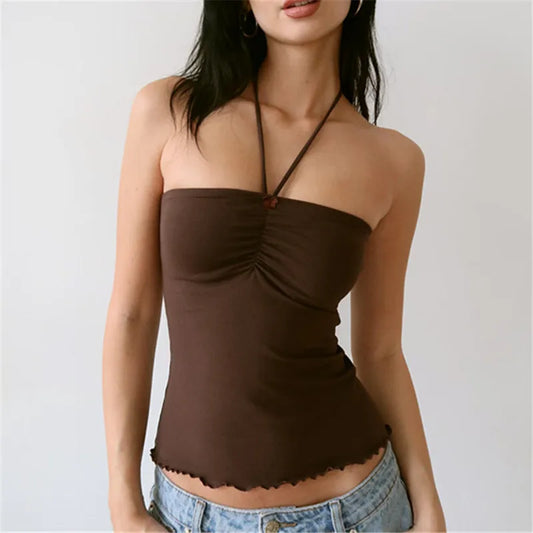Strappy Tie Up Solid Tube Top